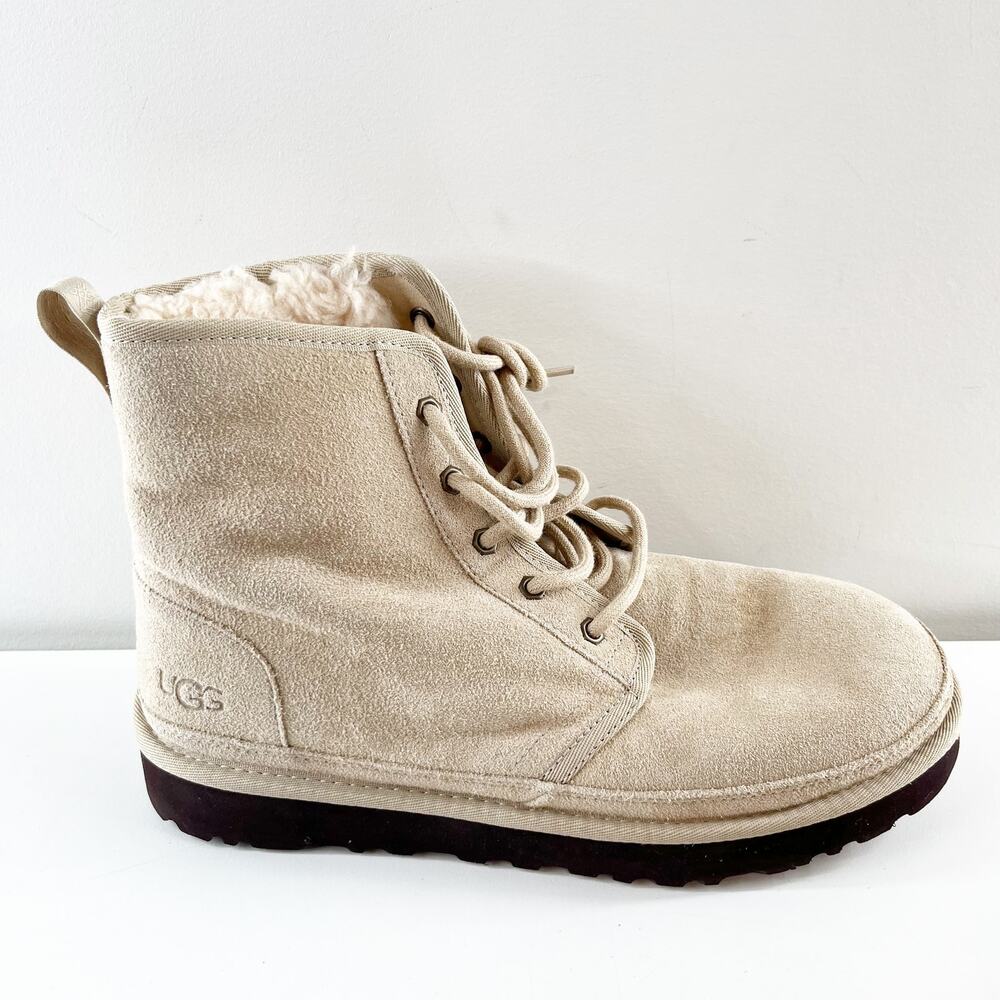 UGG Women's Lace-Up Suede Winter Boot in Cream with Brown Sole